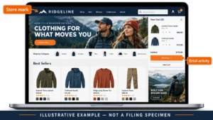 Illustrative online clothing store page showing a store mark and retail activity.