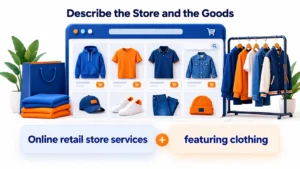 Class 35 retail service description example: online retail store services featuring clothing.
