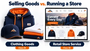 Clothing goods in Class 25 compared with an online retail store service in Class 35.