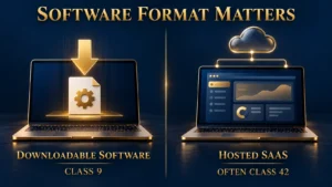 Downloadable software in Class 9 compared with hosted SaaS often in Class 42