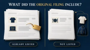 Comparison of goods and services already listed in a trademark application with products omitted from the filing