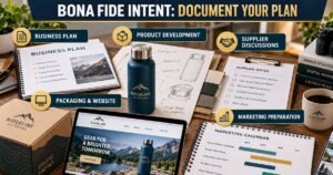 Business planning materials showing product development, supplier discussions, packaging, website development, and marketing preparation.